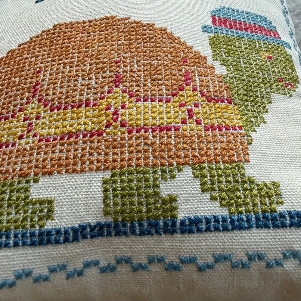 Vintage 9”x9” Cross Stitch Turtle Pillow Handmade 1980s-90s